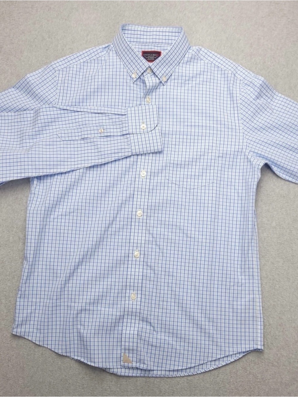 UNTUCKit Slim Men’s Light Blue and White Check Button-Down Shirt Size M
